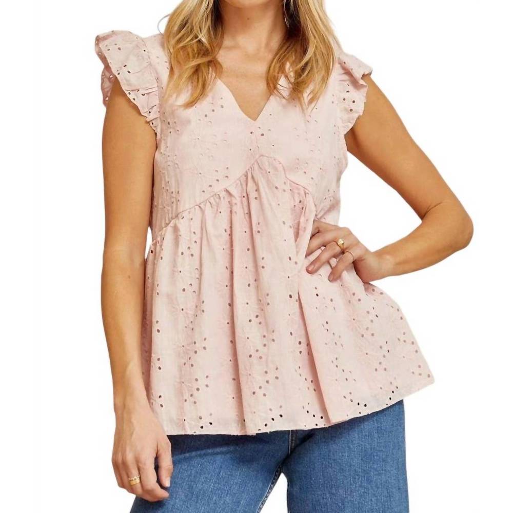 NEW ANDREE BY UNIT eyelet babydoll top in blush